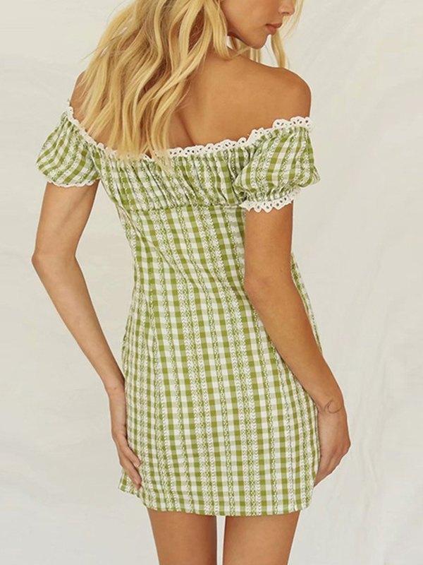 Lace Trim Plaid Dress Product Image