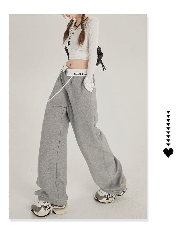 Low Waist Folded Waistline Loose-Fit Wide-Leg Sweatpants Product Image
