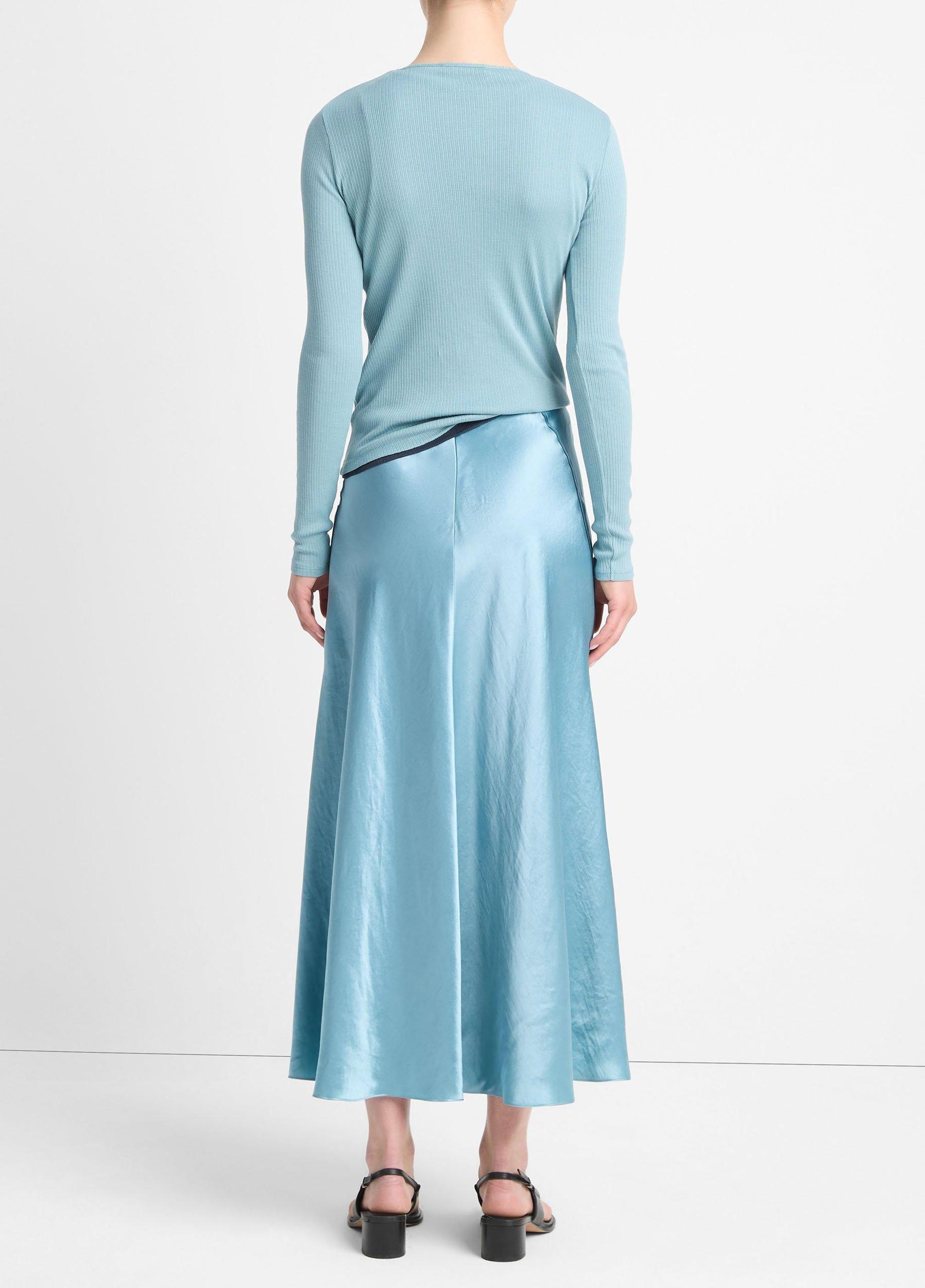 Womens Satin Raw-Edge Paneled Slip Skirt, Jade Sea, Size 2 Vince Product Image