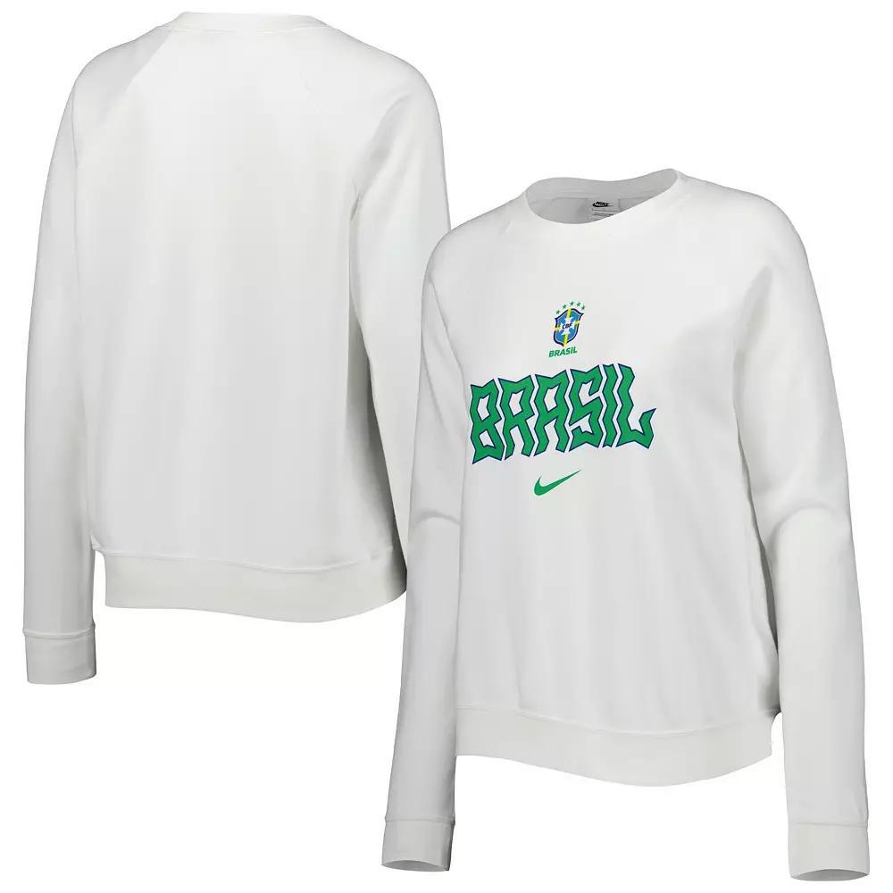 Women's Nike White Brazil National Team Lockup Varsity Raglan Pullover Sweatshirt, Size: XL, Soc White Product Image
