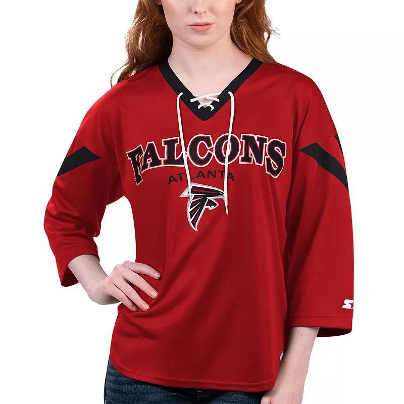 Women's Starter Red Atlanta Falcons Rally Lace-Up 3/4 Sleeve T-Shirt, Size: XS Product Image