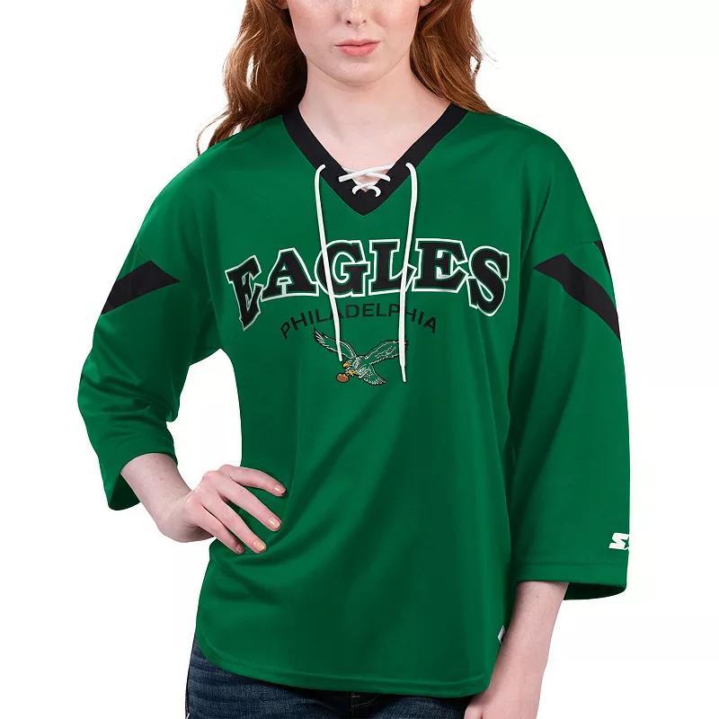 Womens Starter Philadelphia Eagles Rally Lace-Up 3/4 Sleeve T-Shirt Product Image