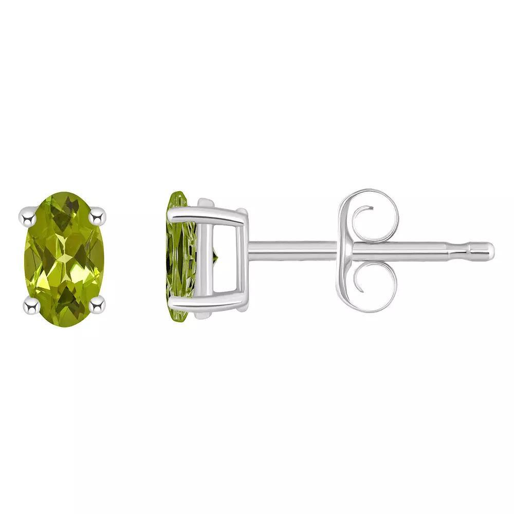 14k White Gold Oval Birthstone Stud Earrings, Women's, Peridot Aug Product Image