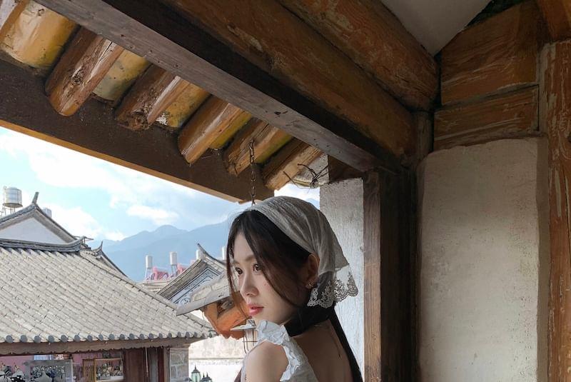 Cap-Sleeve Eyelet Lace Dress Product Image