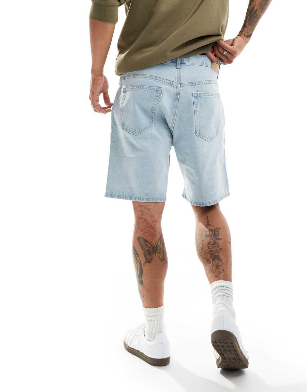 Weekday Space relaxed fit denim shorts in light blue wash Product Image