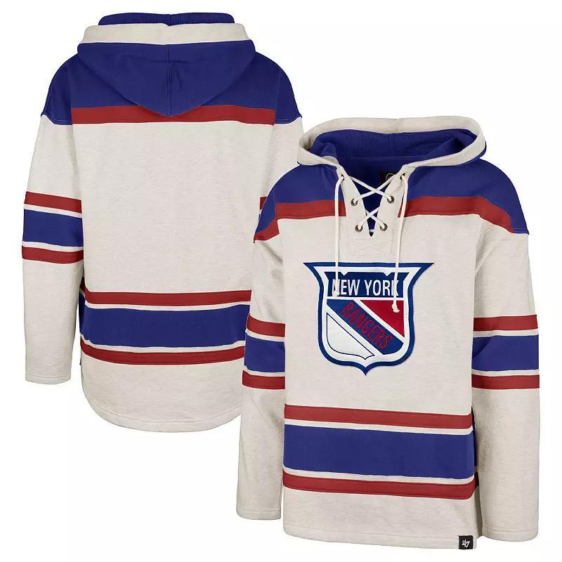 Men's '47 Oatmeal New York Rangers Rockaway Lace-Up Pullover Hoodie, Size: XL, Ran Team Product Image