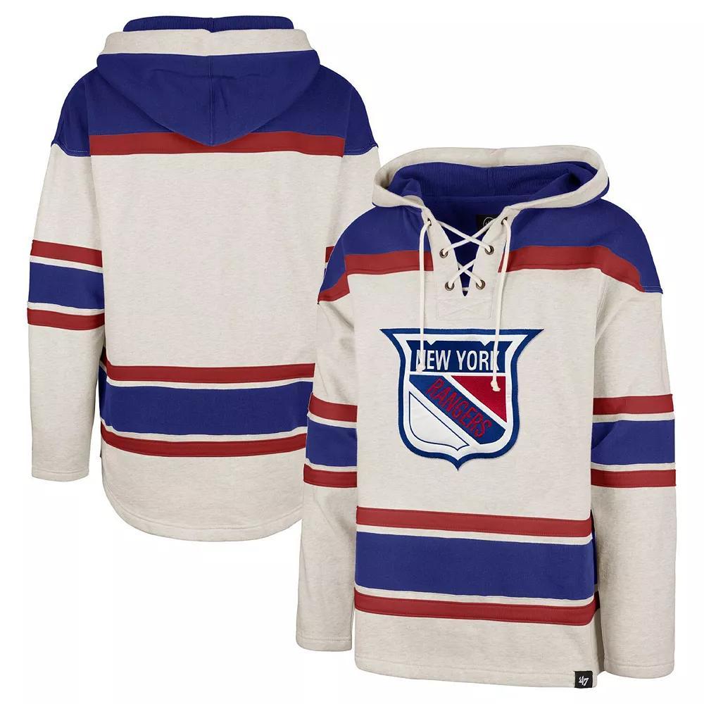 Men's '47 Oatmeal New York Rangers Rockaway Lace-Up Pullover Hoodie, Size: XL, Ran Team Product Image