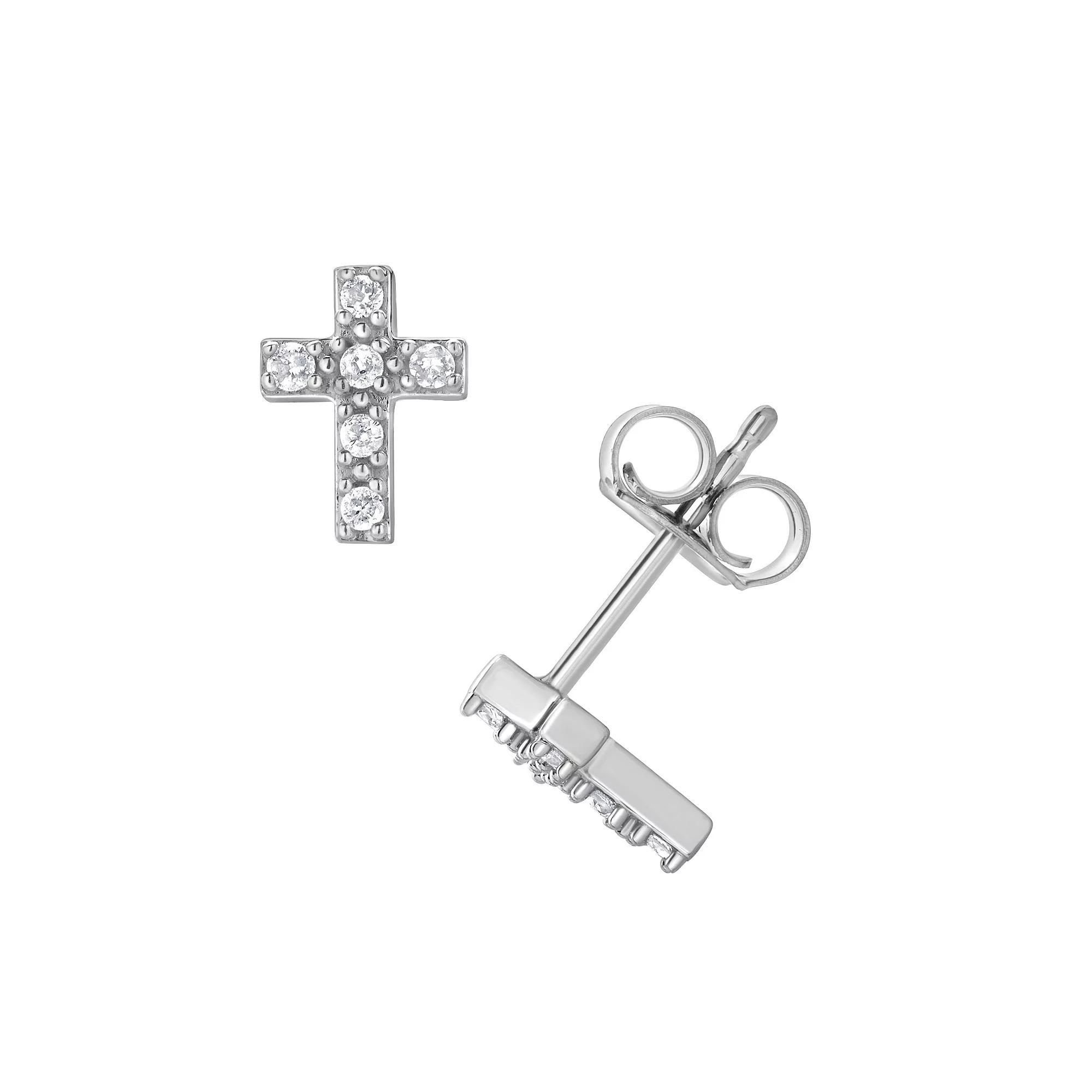 Diamond Brilliance 1/10 Carat T.W. Lab-Grown Diamond Cross Earrings, Womens, Silver Tone Product Image