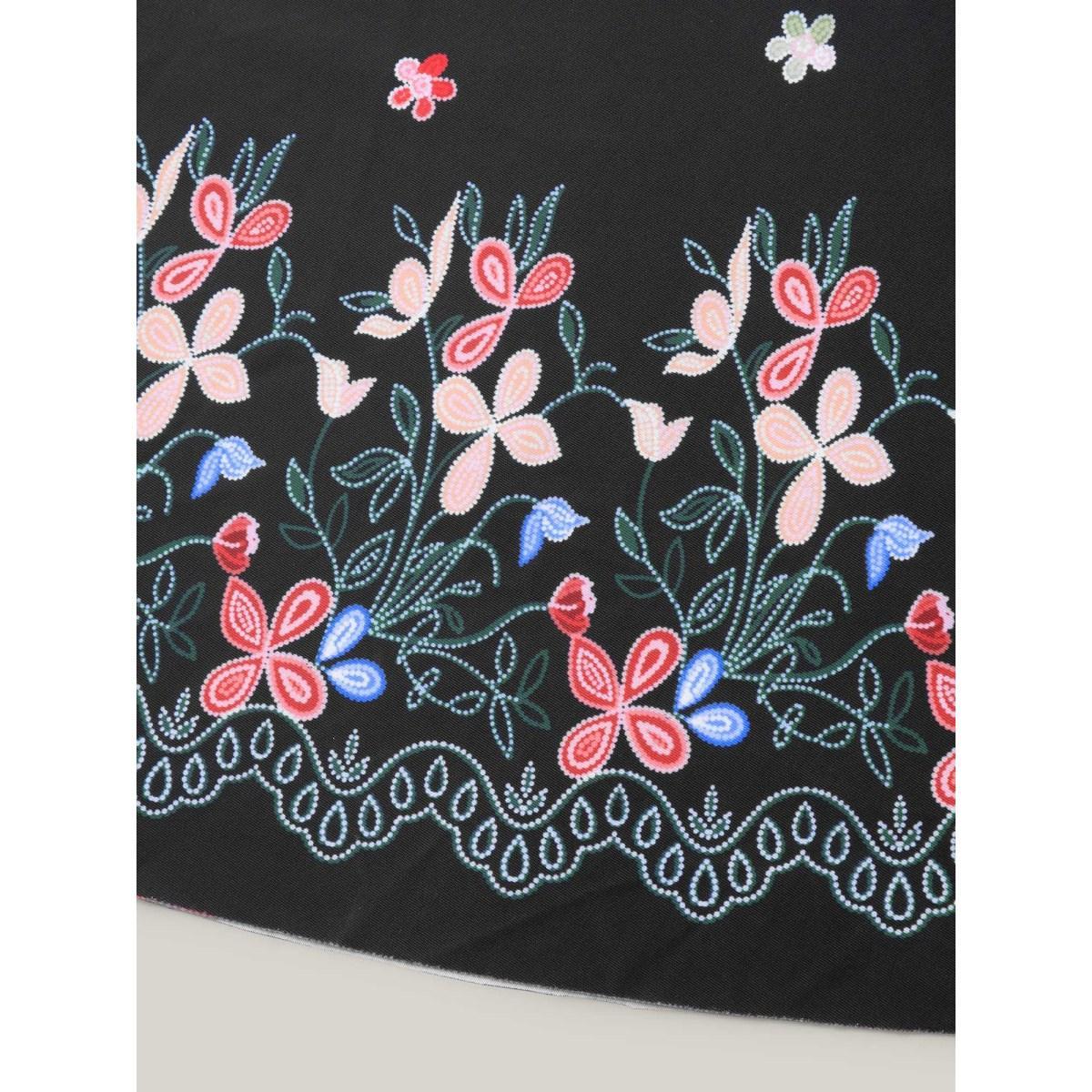 Plus Size Floral Print Surplice Neck Swim Dress Women's Swimwear Black Beach Bodycon Overlap Collar High stretch Curve Swim Dresses BloomChic 12/L Product Image