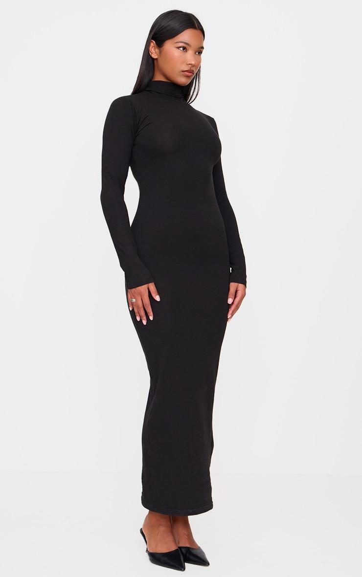 Black Cotton Long Sleeve High Neck Midaxi Dress Product Image