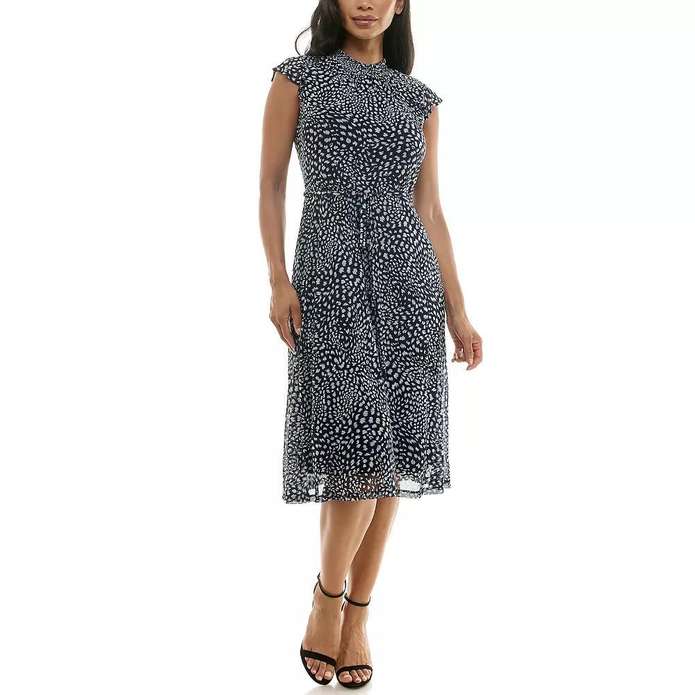 Women's Nina Leonard Smocked Chiffon Mesh Midi Dress, Size: Medium, Navy Blue Product Image