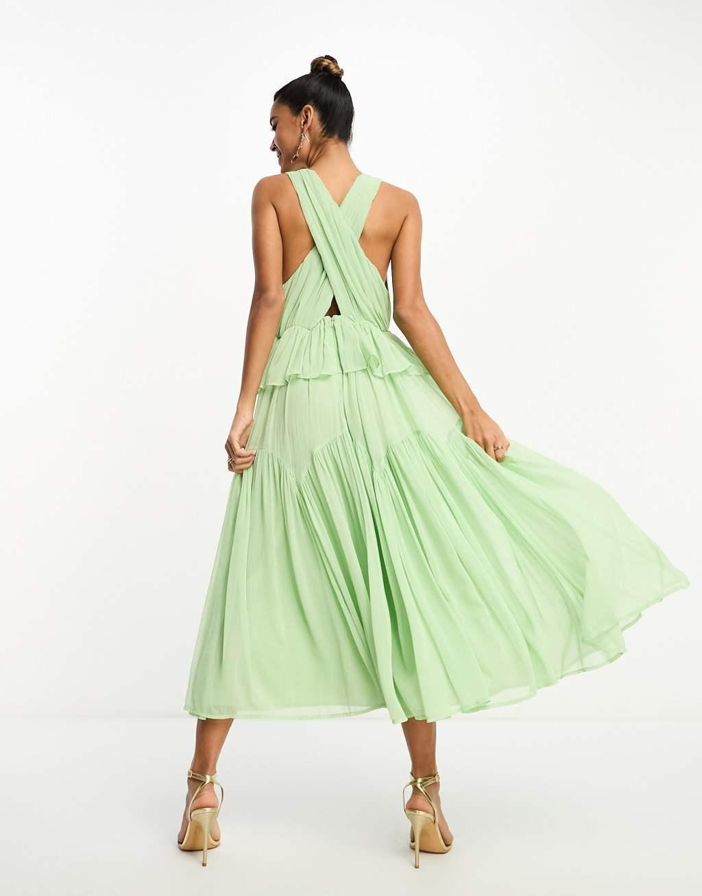 ASOS DESIGN plunge pleated tiered midi dress Product Image