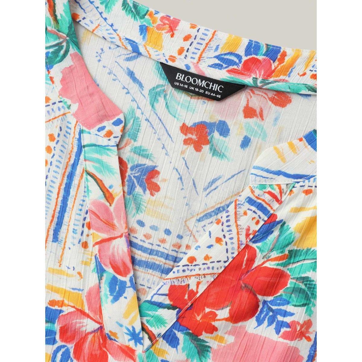 Plus Size Floral Collage Print Pockets Midi Dress Multicolor Women Notched collar Short sleeve Curvy BloomChic 28/5X Product Image