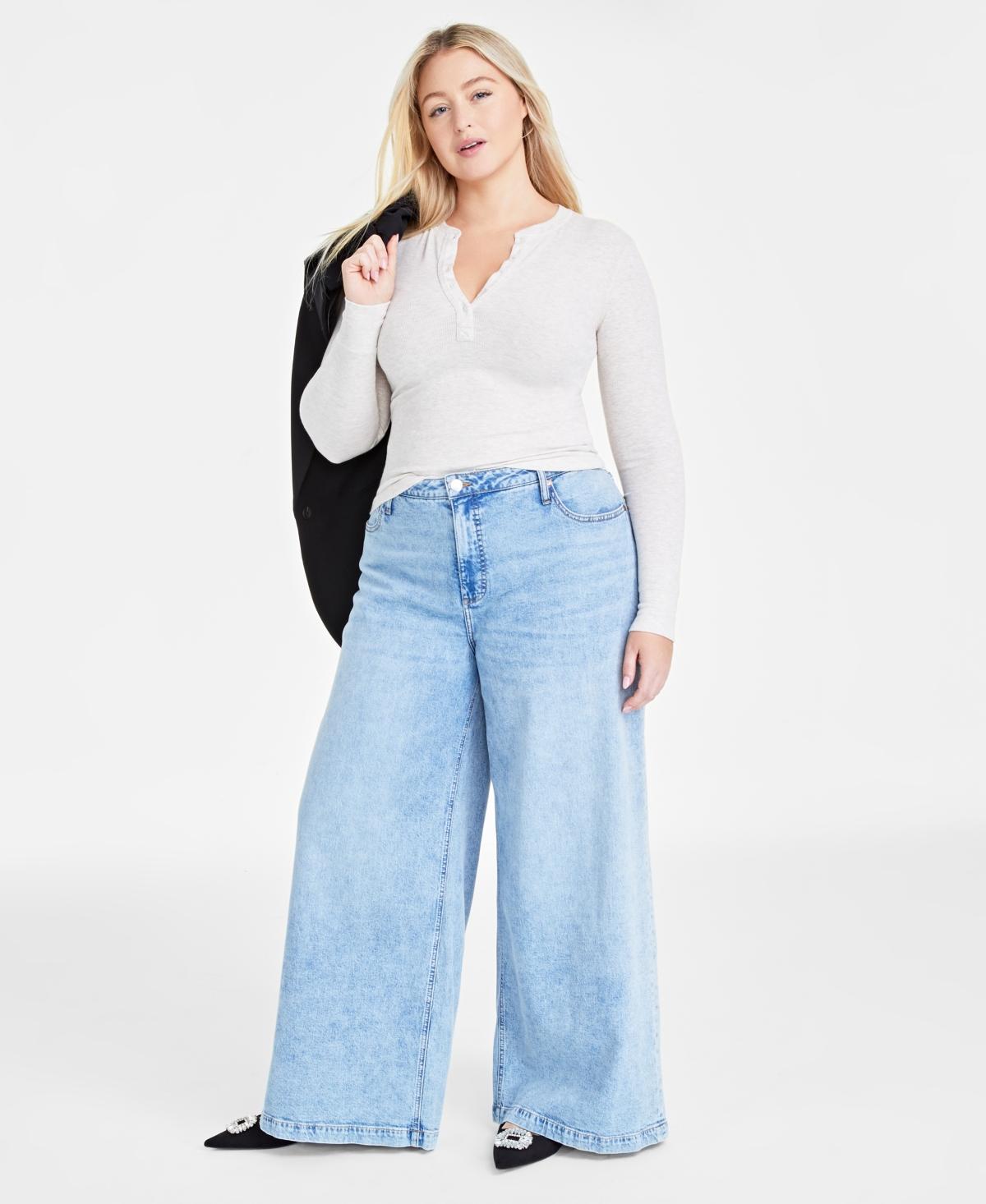 On 34th Womens Ribbed Long-Sleeve Henley Top, Created for Macys Product Image