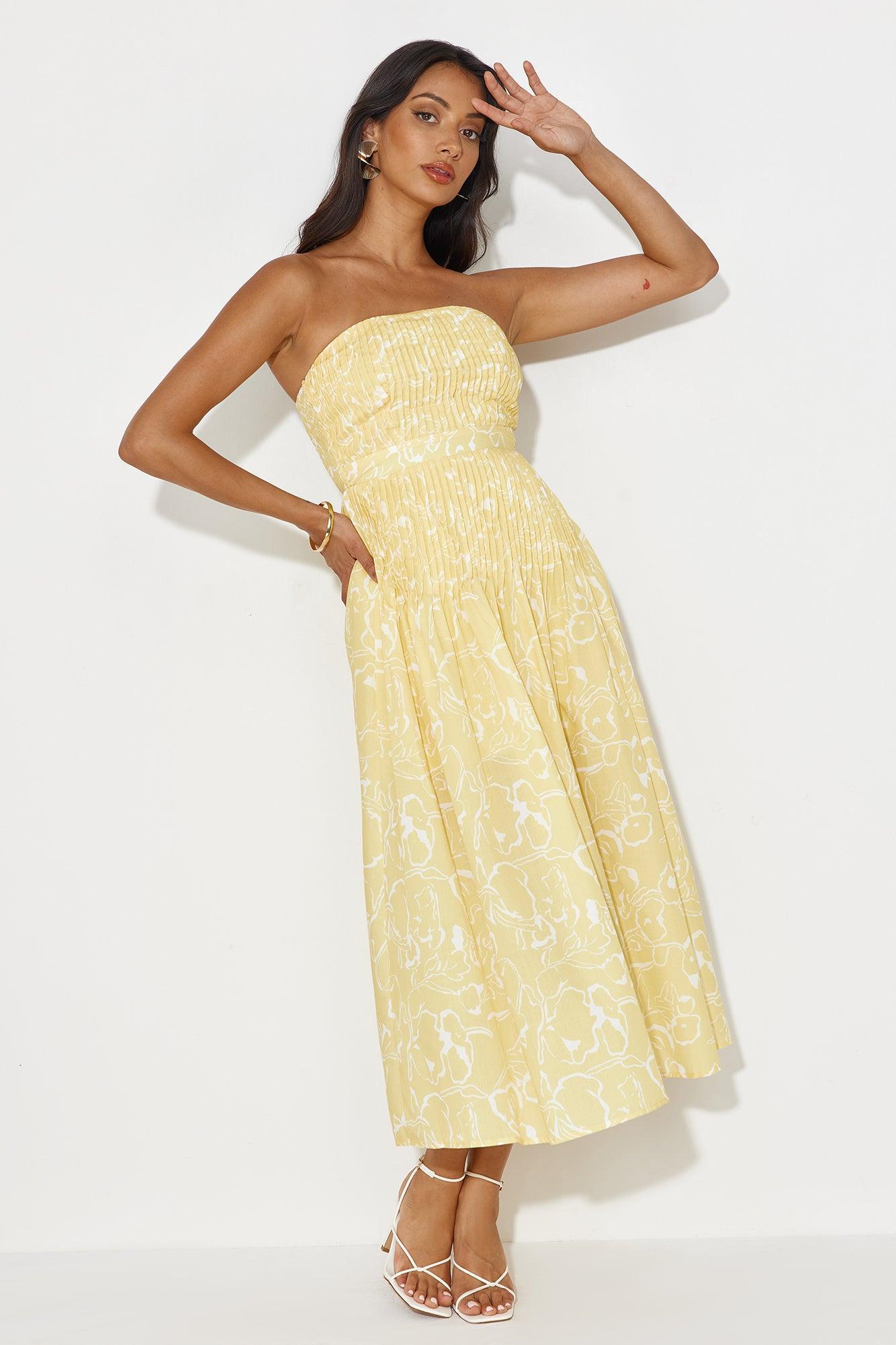 Tropical Scent Strapless Midi Dress Yellow Product Image