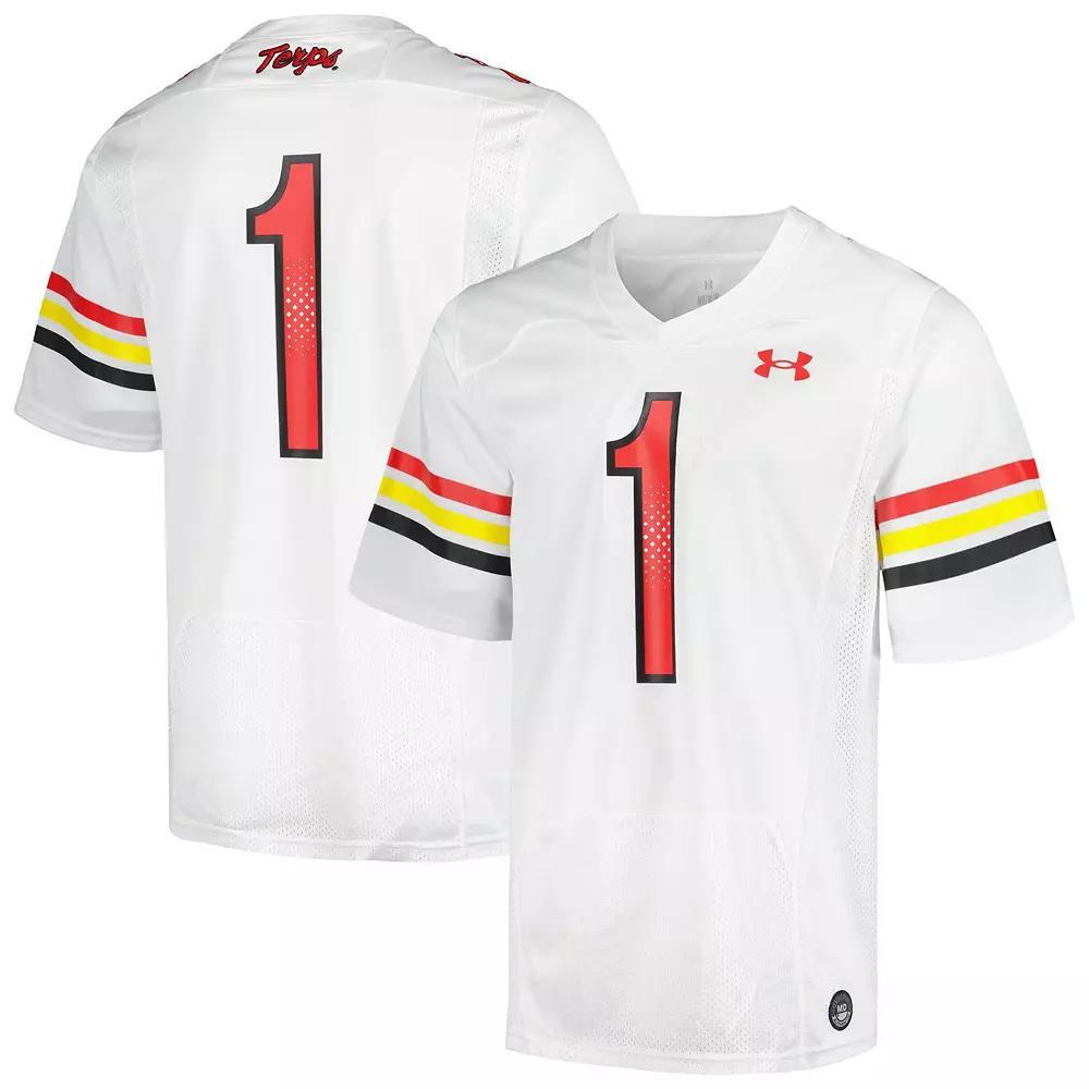 Men's Under Armour #1 White Maryland Terrapins Replica Football Jersey, Size: Small Product Image