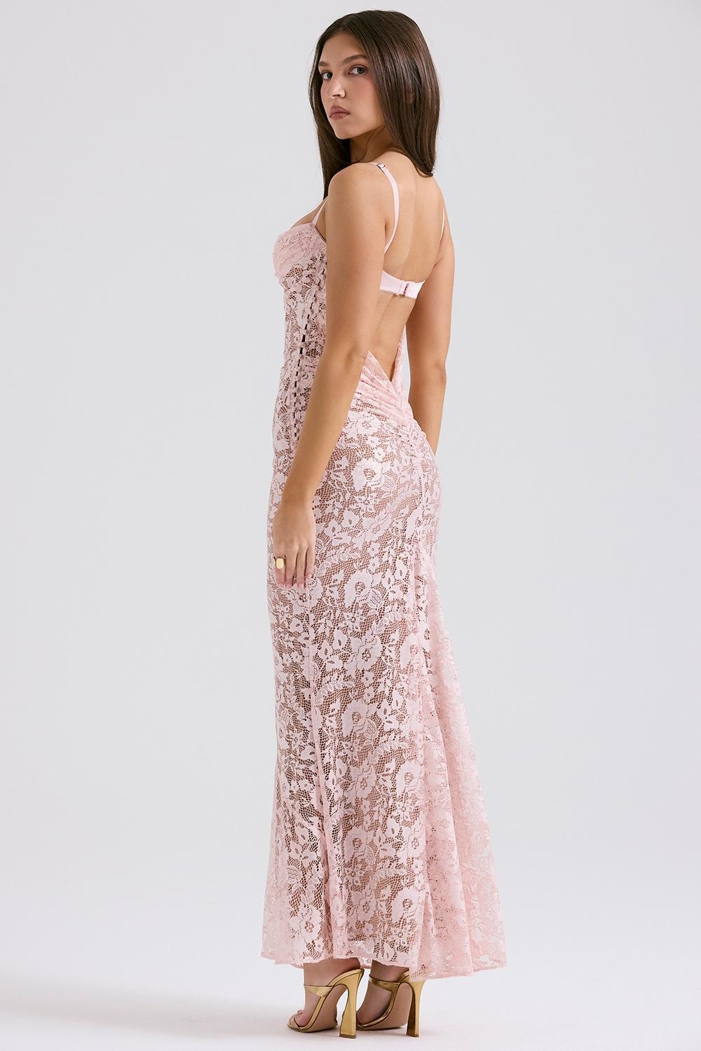 Azzurra Rose Pink Lace Godet Gown Product Image