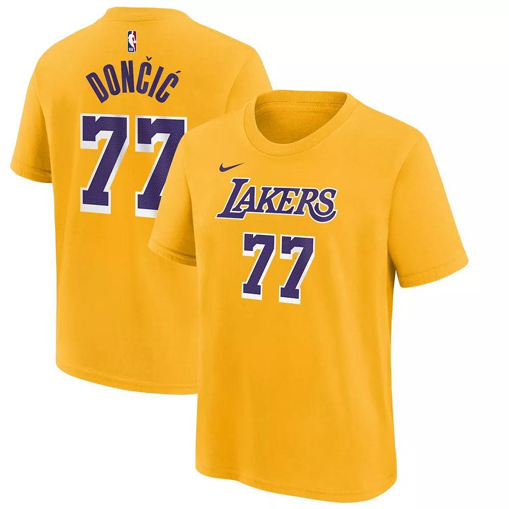 Youth Nike Luka Don��i�� Gold Los Angeles Lakers Player Name & Number T-Shirt, Boy's, Size: YTH Large Product Image