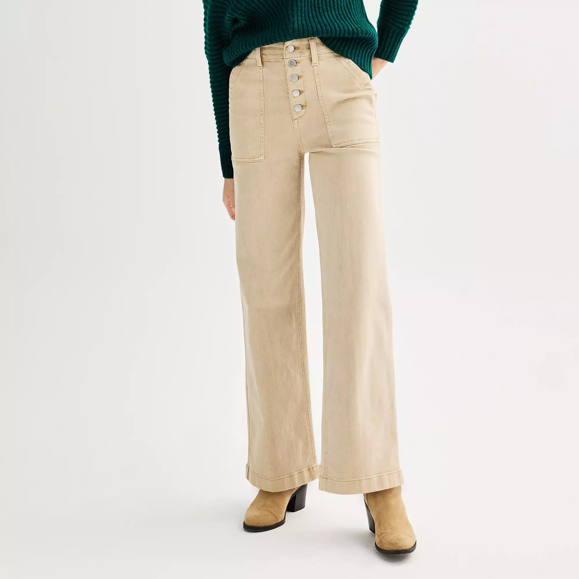 Petite Sonoma Goods For Life® Button-Fly Utility Wide Leg Denim Pants, Women's, Size: 16 Petite, Blue Product Image