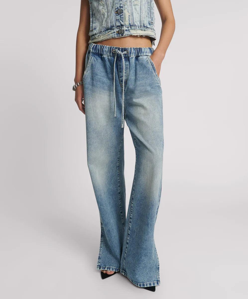 Roadhouse Wide Leg Drawstring Denim Jeans - Sunset Blue Product Image