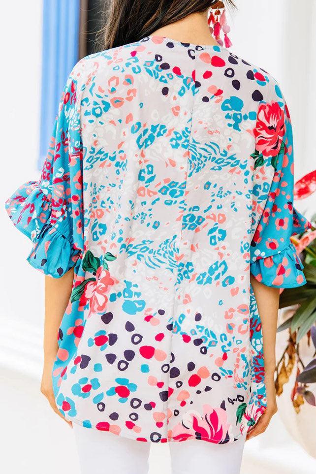 Be So Bold Blue Mixed Print Top Female Product Image