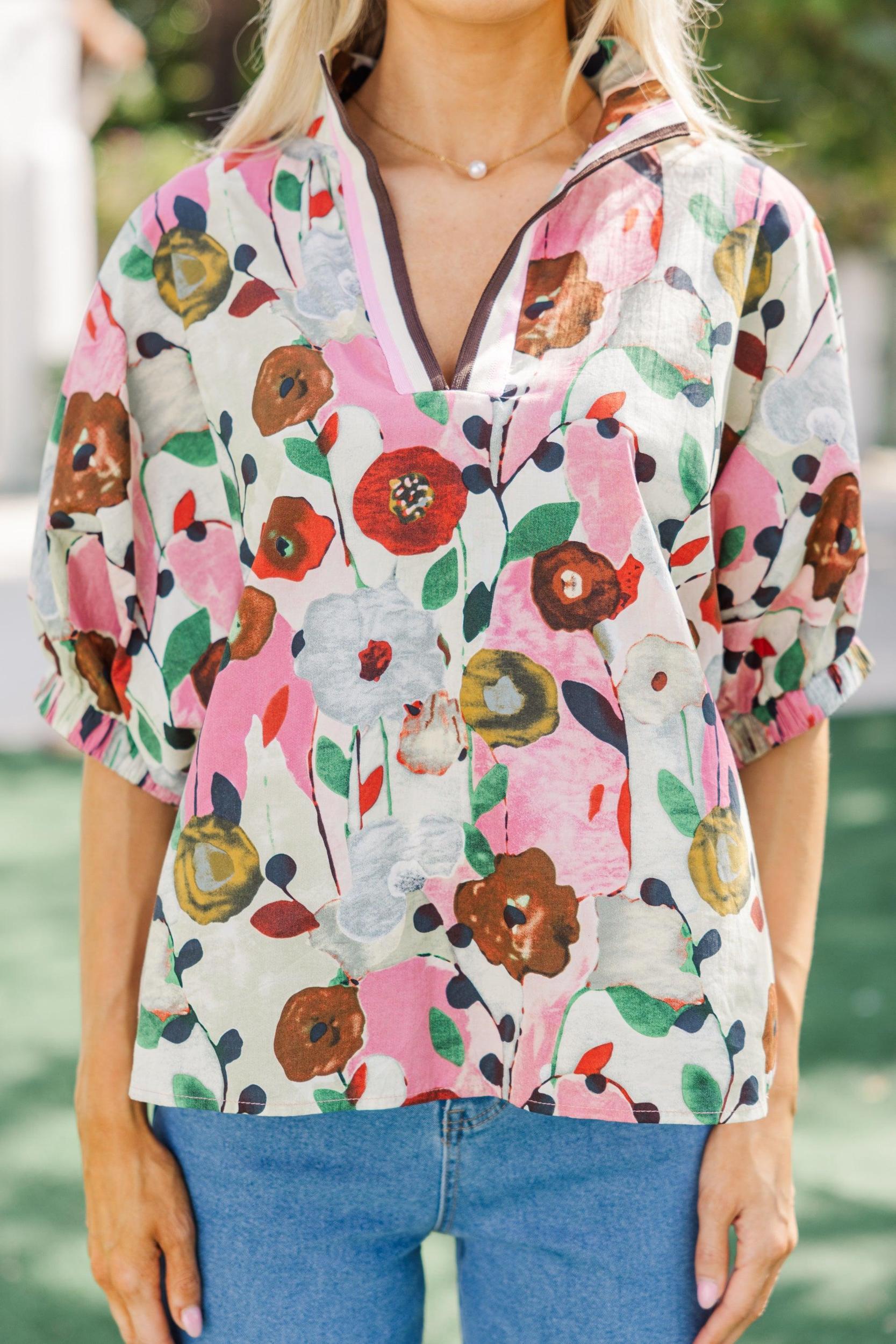 Way Back When Pink Floral Blouse Female Product Image