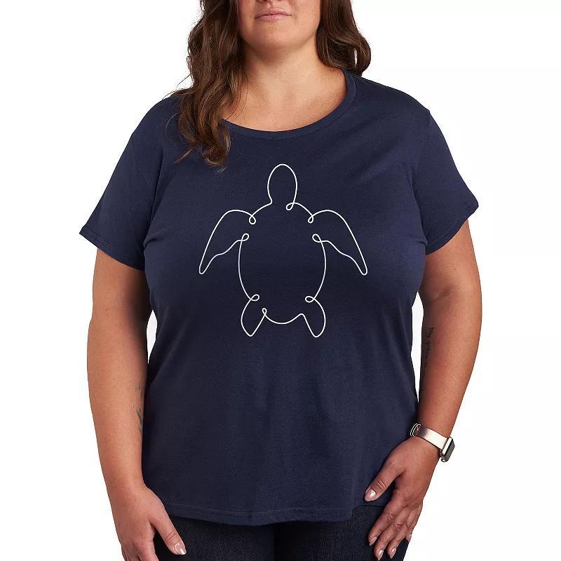 Plus Line Drawing Sea Turtle Graphic Tee, Womens Grey Blue Product Image