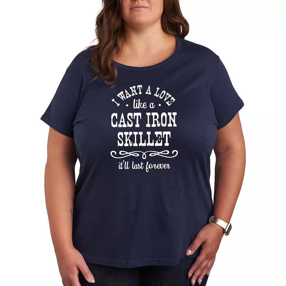 Plus Love Like Cast Iron Skillet Graphic Tee, Womens Blue Product Image