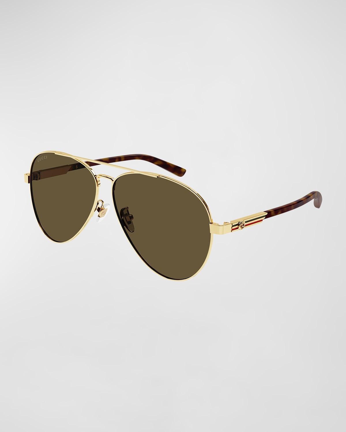 Mens Stripe Logo Metal Aviator Sunglasses Product Image