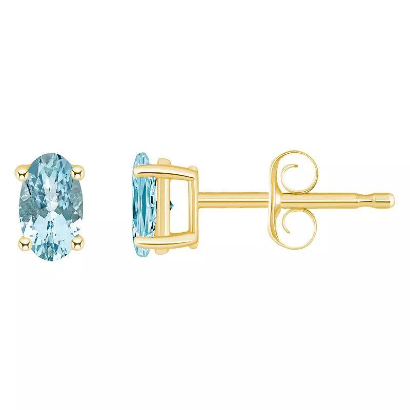 14k White Gold Oval Birthstone Stud Earrings, Womens, Aquamarine Product Image