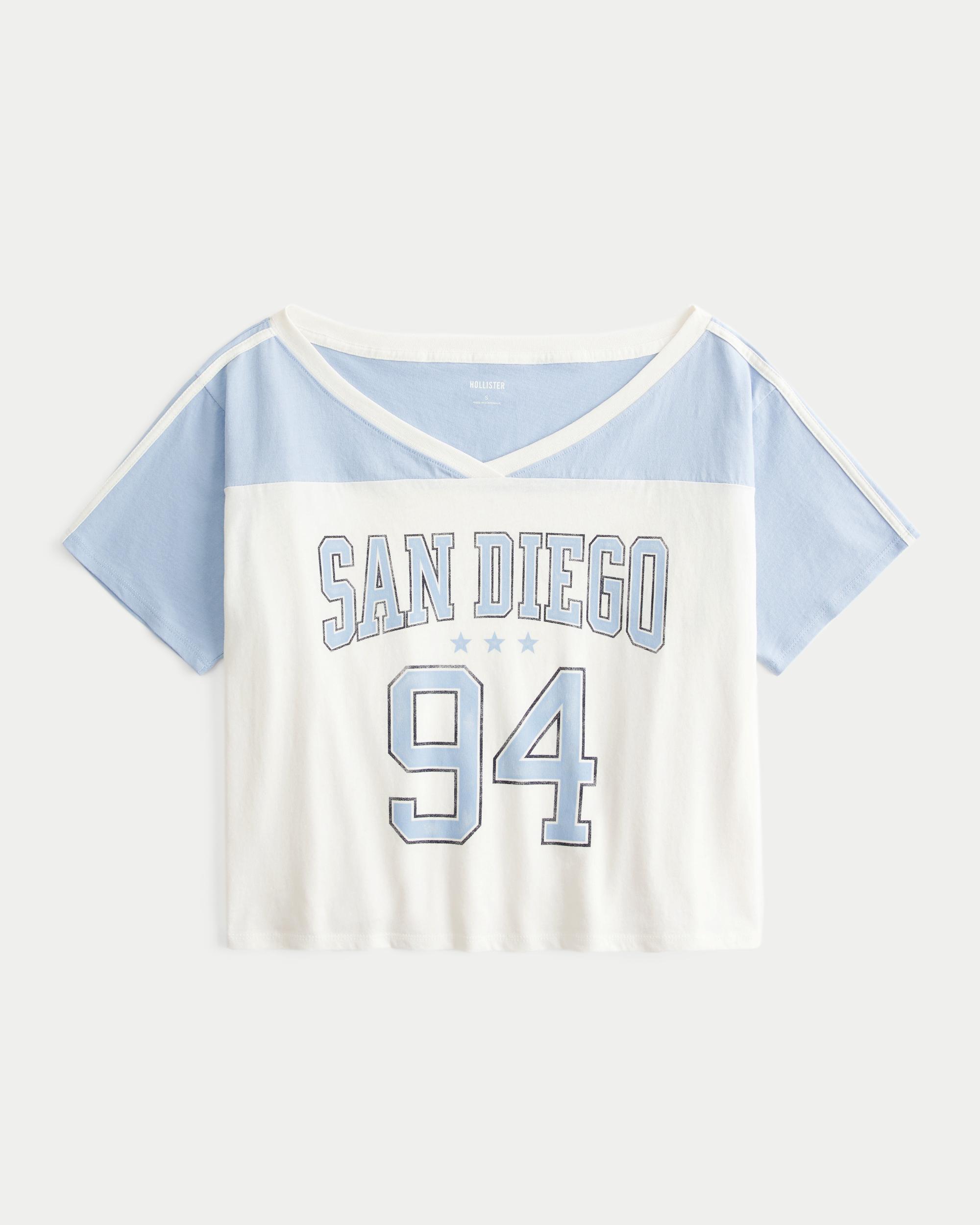 Oversized Off-the-Shoulder Varsity Floral Graphic Tee Product Image
