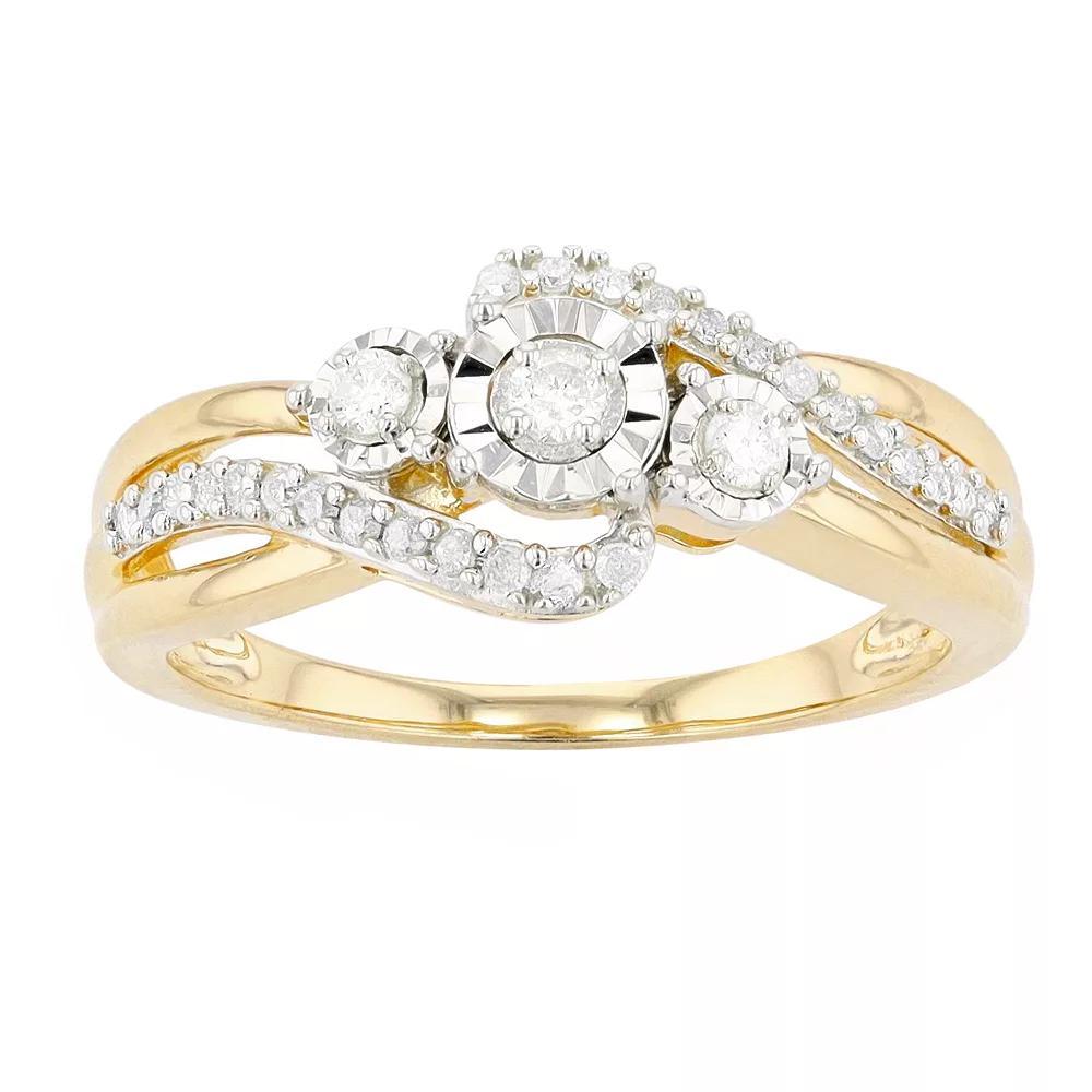 Diamond Brilliance 14k Rose Gold Over Silver 1/4 Carat T.W. Diamond 3-Stone Ring, Women's, Size: 7, Pink Tone Product Image