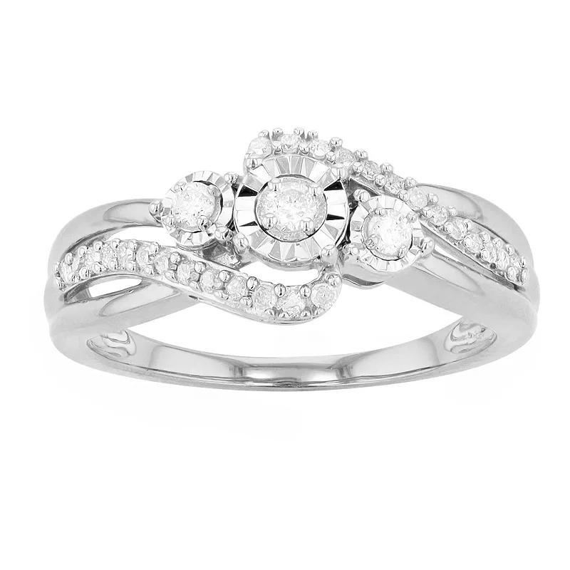 Diamond Brilliance Sterling Silver 1/4 Carat T.W. Diamond 3-Stone Ring, Women's, Size: 7 Product Image