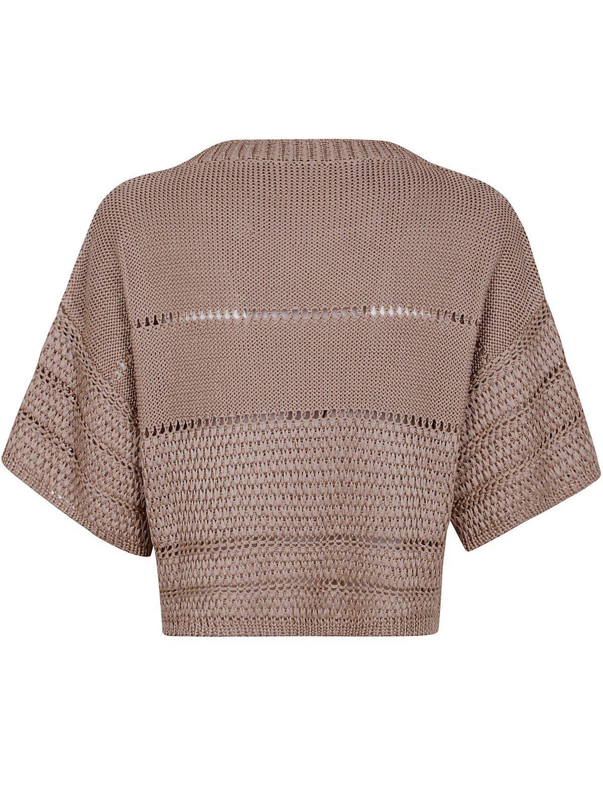 ALBERTA FERRETTI Polished Viscose Ribbon Sweater Round Neck Short Sleeves Clothing In Beige Product Image