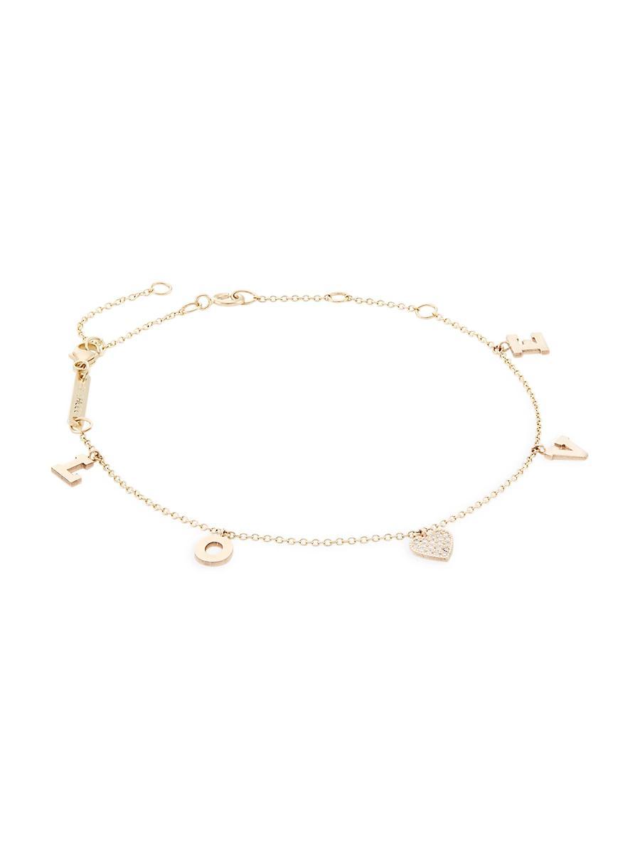 Womens Personalized 14K Gold & Diamond Love Charm Bracelet Product Image