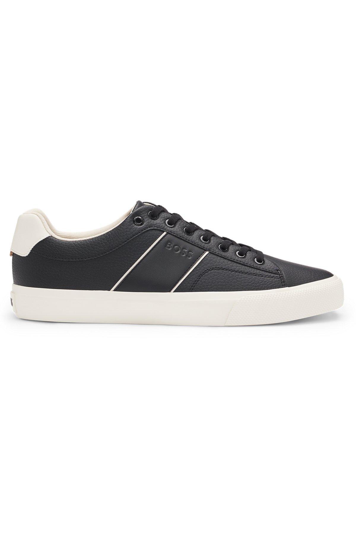 Faux-leather trainers with plain and grained textures Product Image
