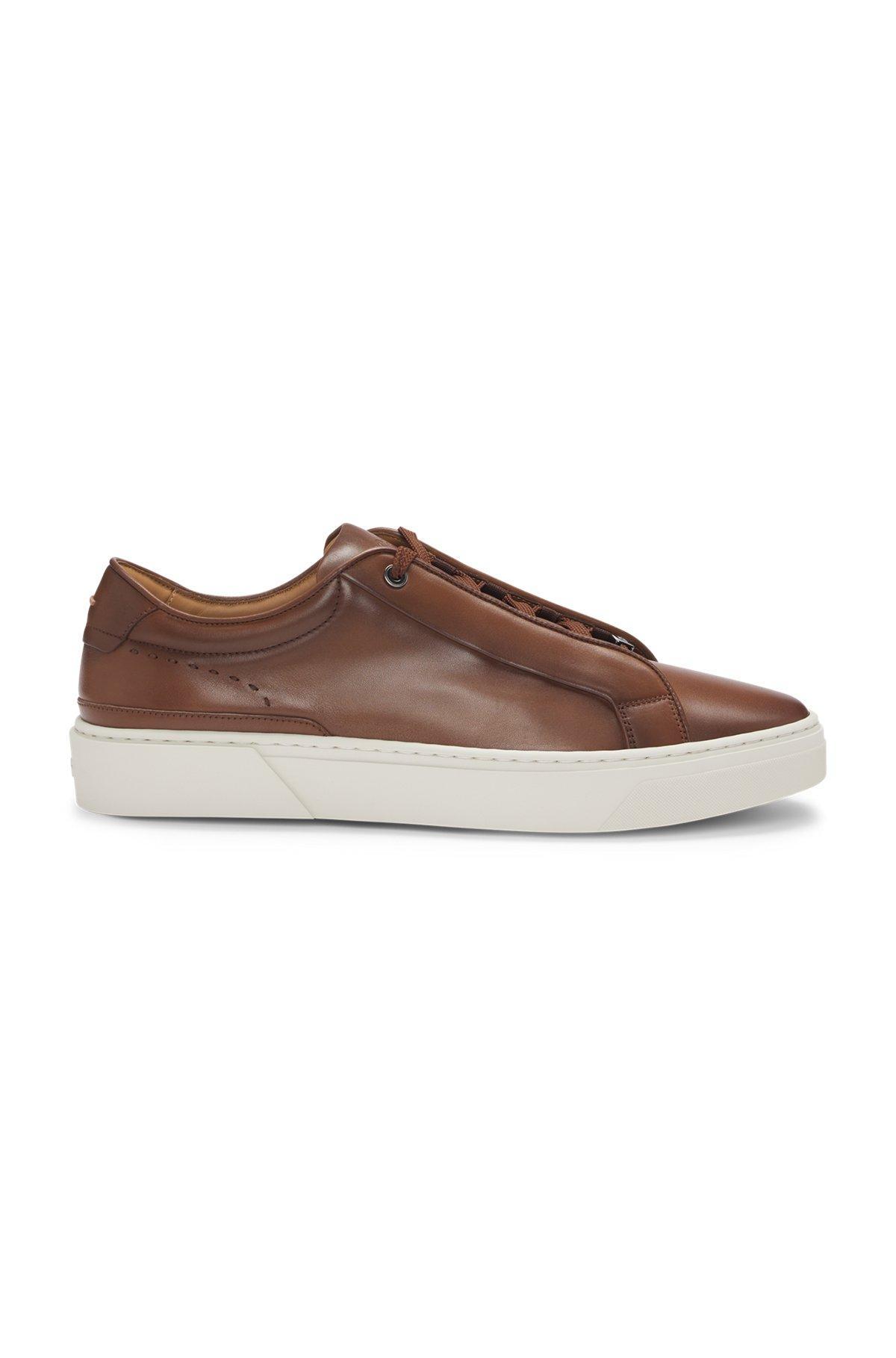 BOSS - Gary low-top trainers in burnished leather - Brown Product Image