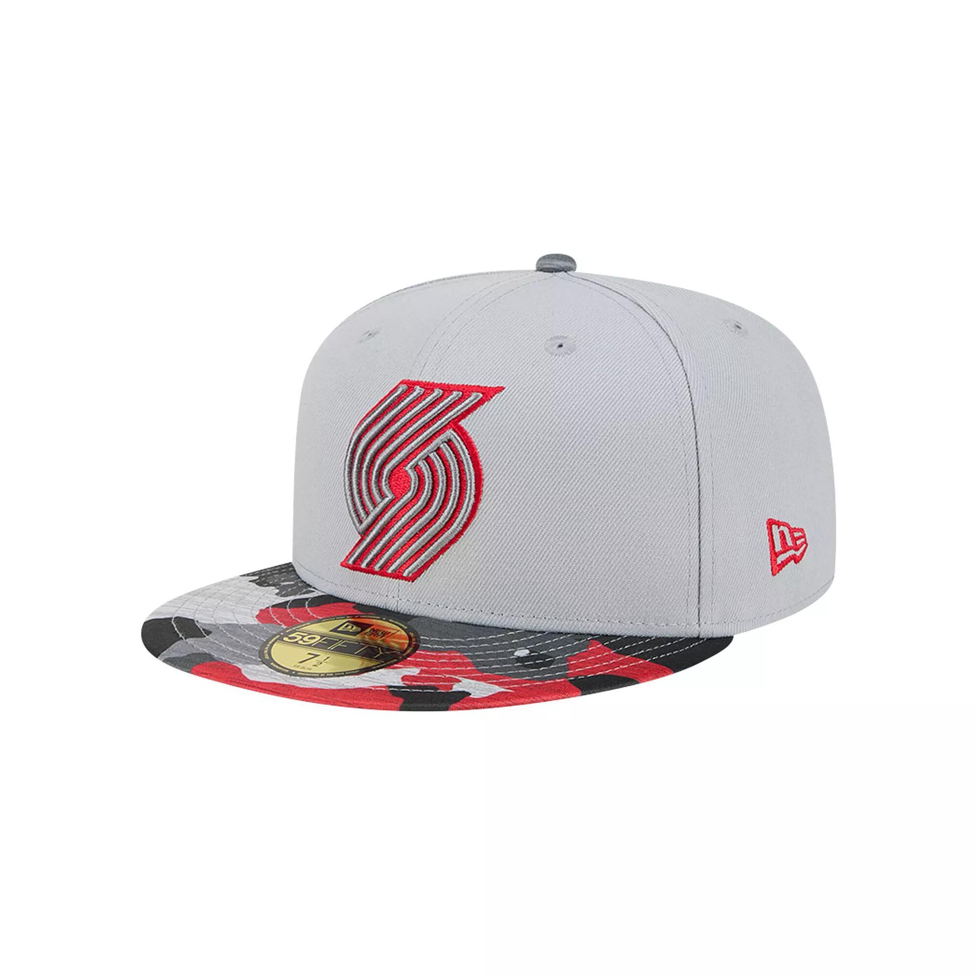 Men's New Era Gray Portland Trail Blazers Active Color Camo Visor 59FIFTY Fitted Hat, Size: 7 5/8, Grey Product Image