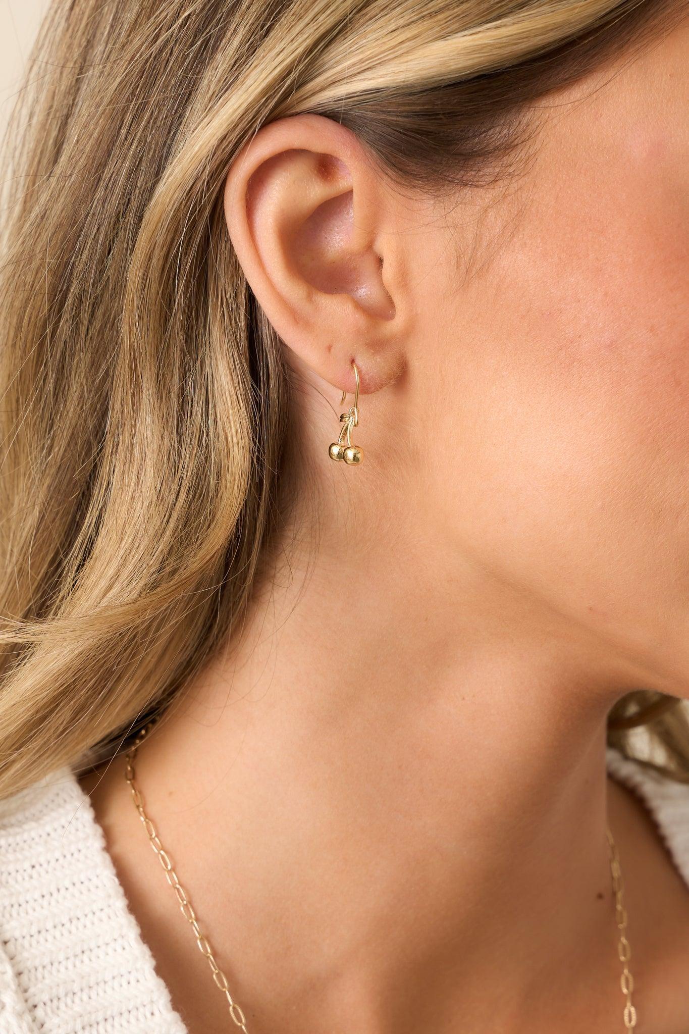 Hand Picked Gold Cherry Charm Earrings Product Image