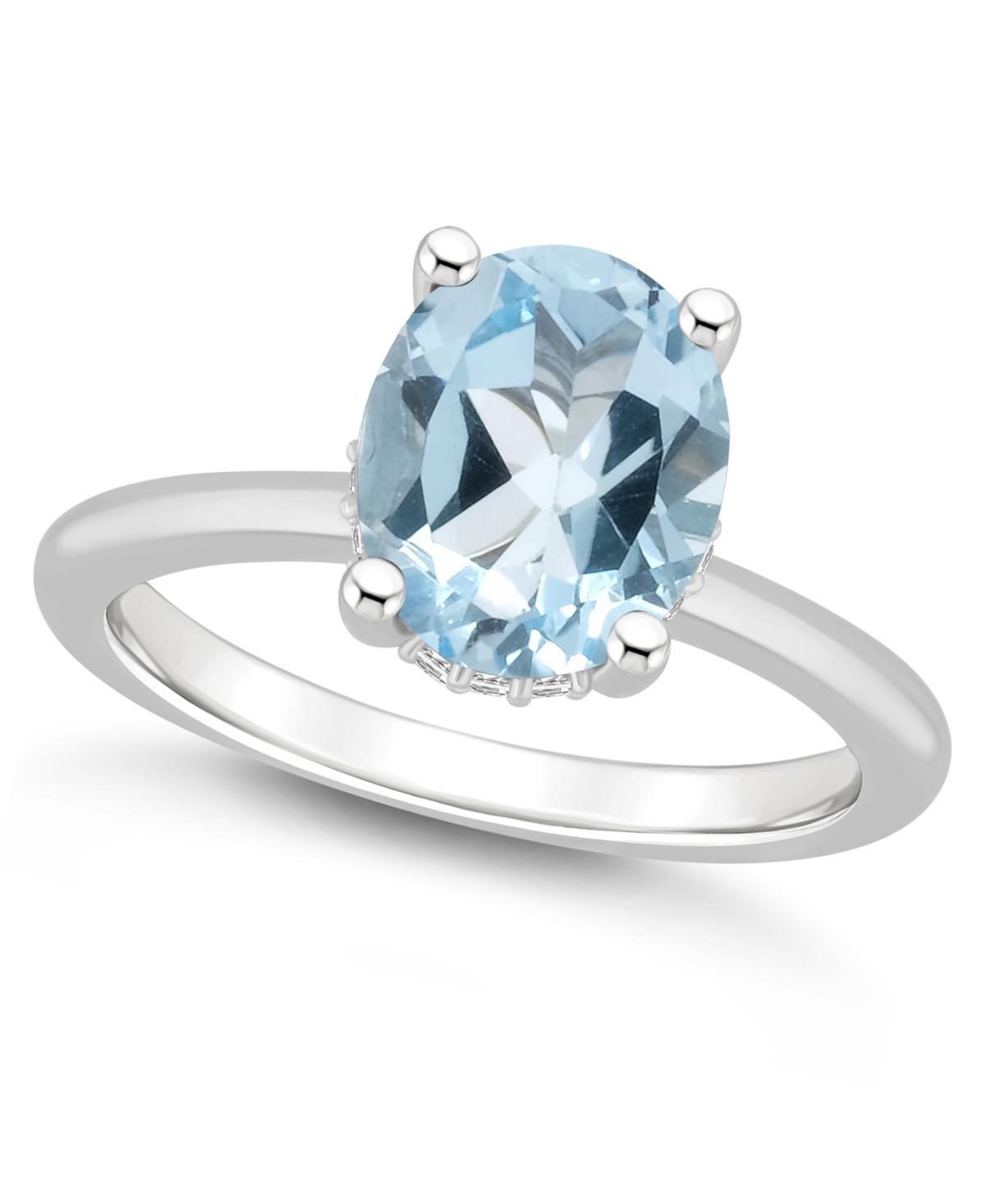 Alyson Layne Sterling Silver 10 mm x 8 mm Oval Gemstone & Diamond Accent Ring, Women's, Blue Topaz Product Image