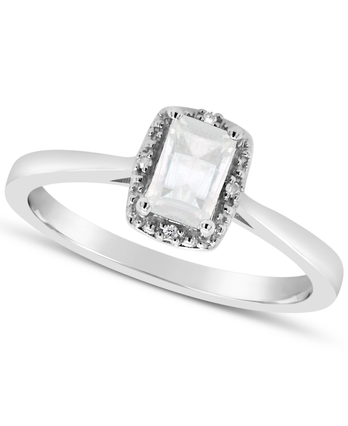 Celebration Gems Sterling Silver Aquamarine & Diamond Accent Rectangle Halo Ring, Womens Product Image