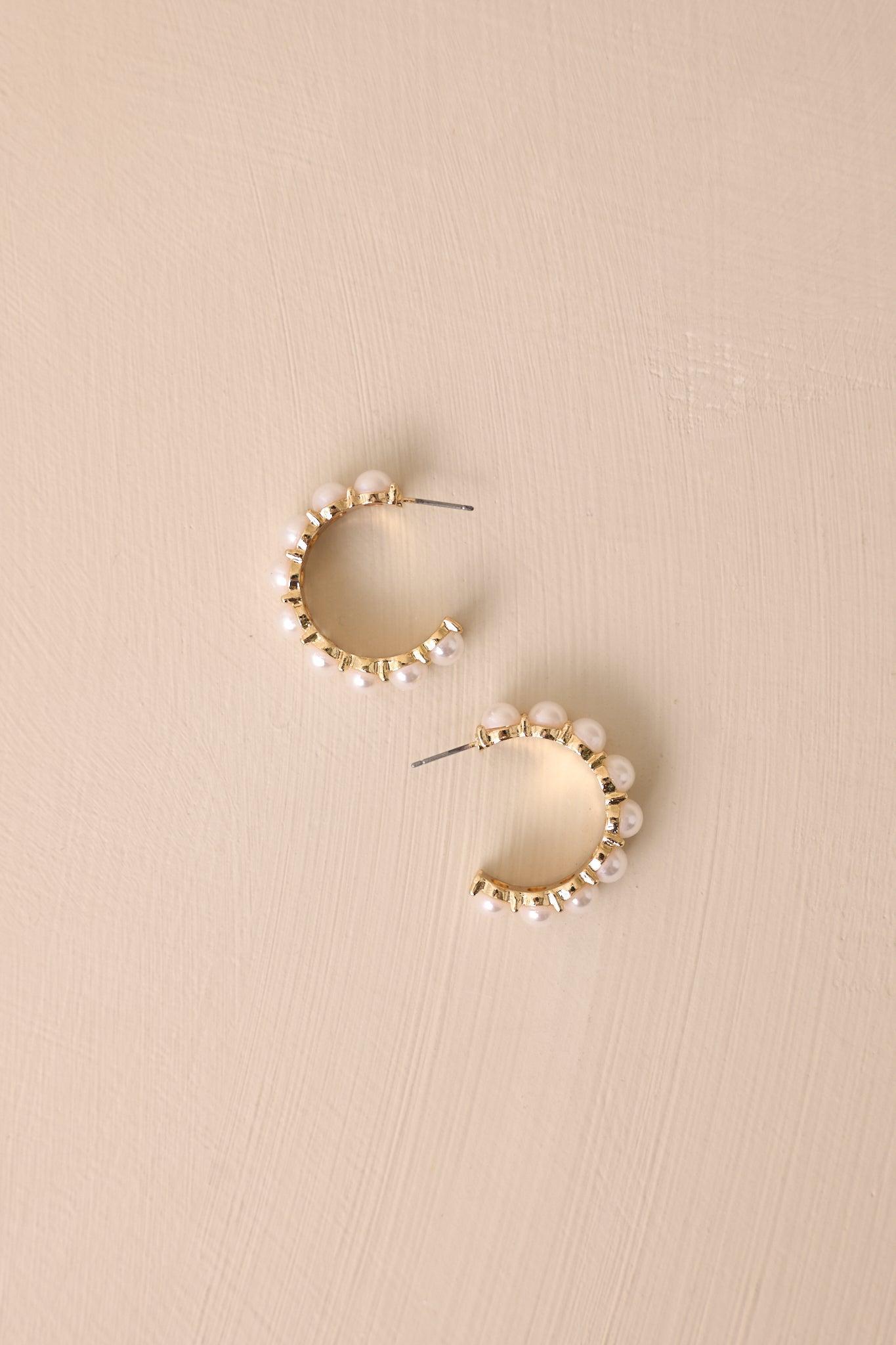 Never Ordinary Gold & Ivory Pearl Hoop Earrings Product Image
