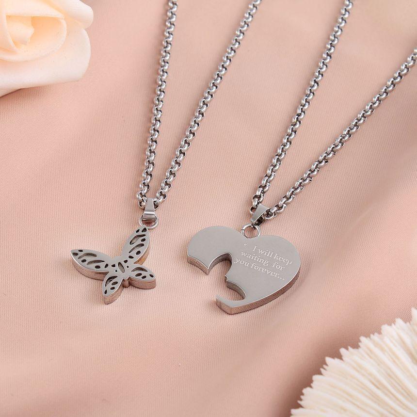 Couple Matching Set: Butterfly Necklace + Heart Necklace Product Image