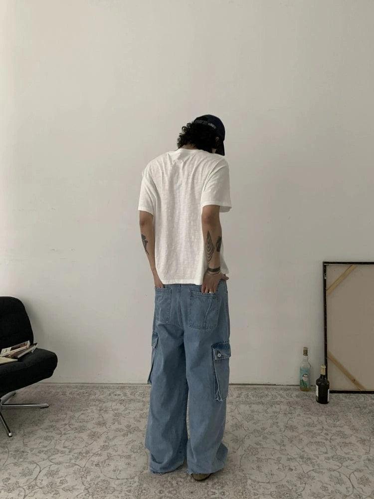 RT No. 19507 DENIM BLUE BAGGY STRAIGHT CARGO JEANS Product Image