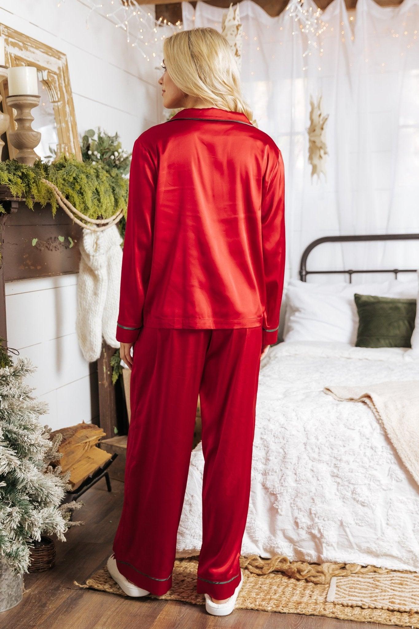 Dreamy Red and Green Satin Pajama Set - FINAL SALE Female Product Image
