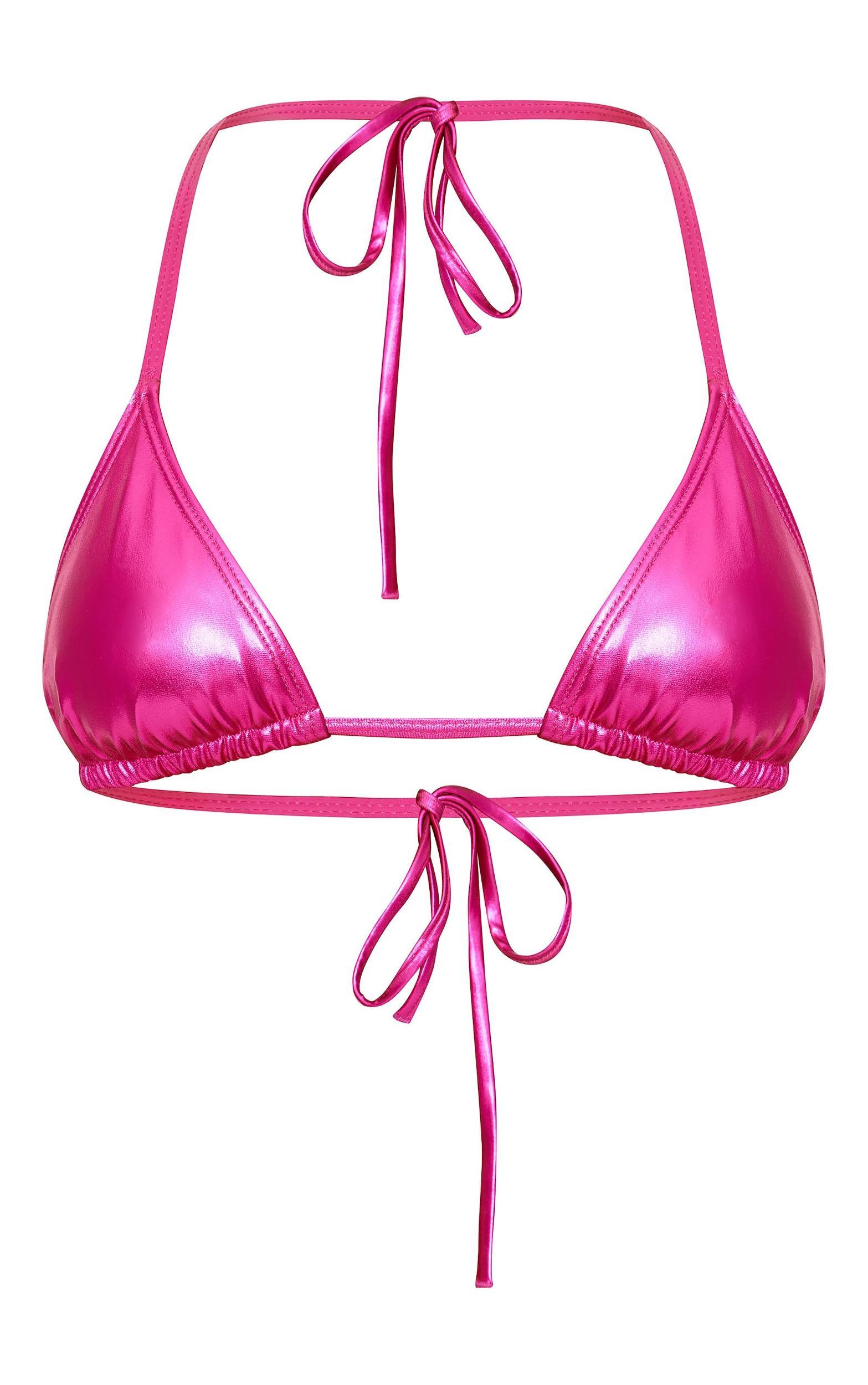 Hot Pink Metallic Padded Triangle Bikini Top Product Image