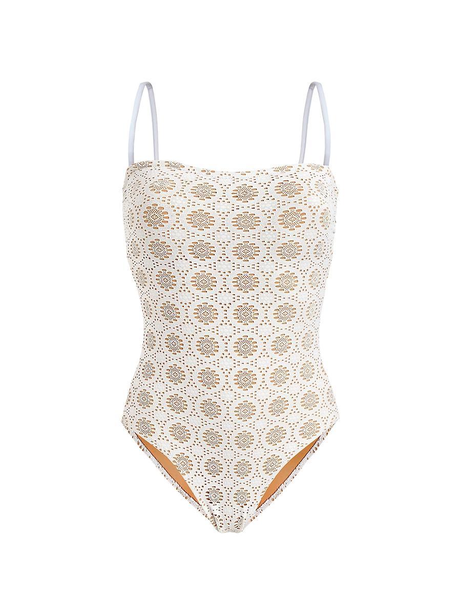 Womens Broderie Anglaise One-Piece Swimsuit Product Image