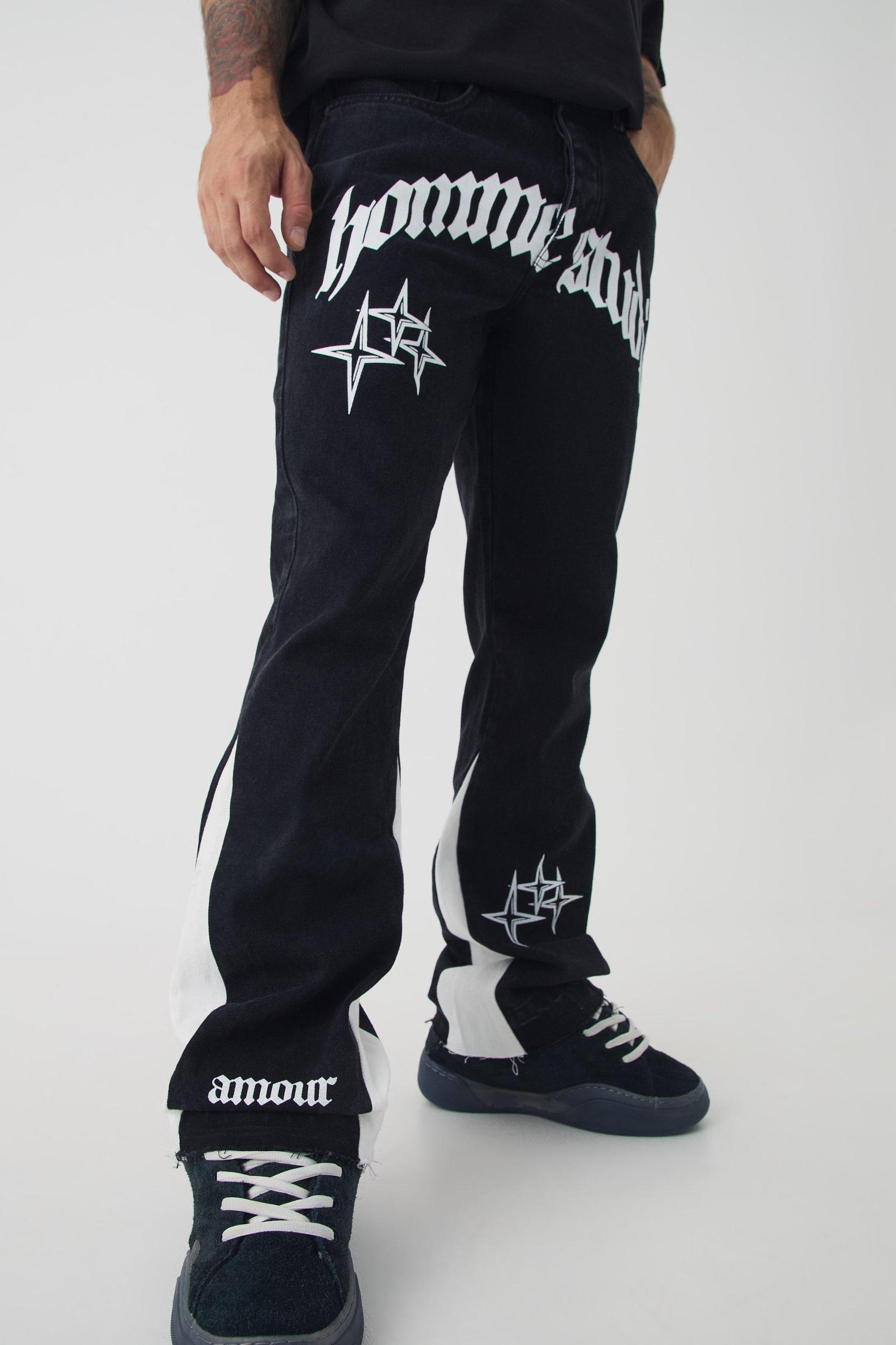 Slim Flared Crotch Applique Gusset Detail Jeans | boohooMAN USA Product Image