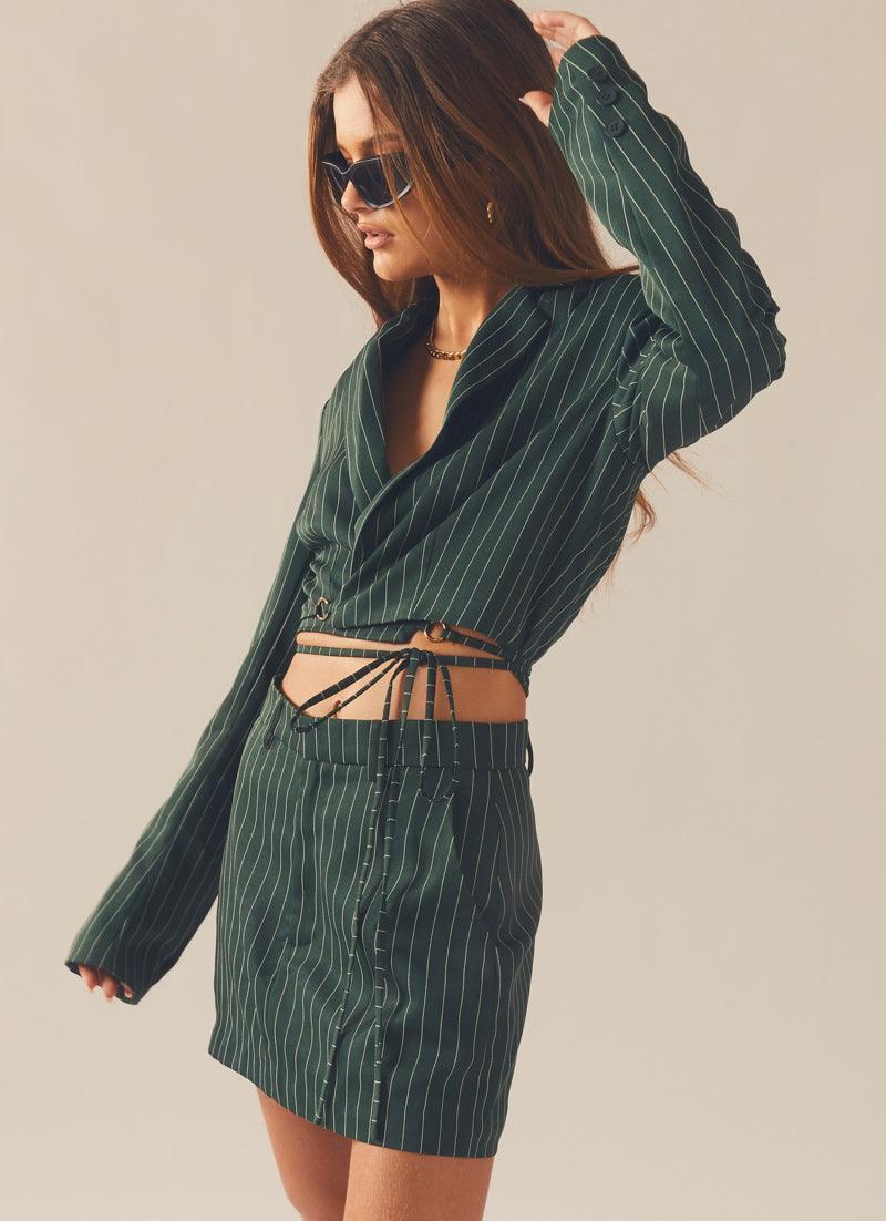 Forbidden Suit Skirt - Green Pinstripe Product Image