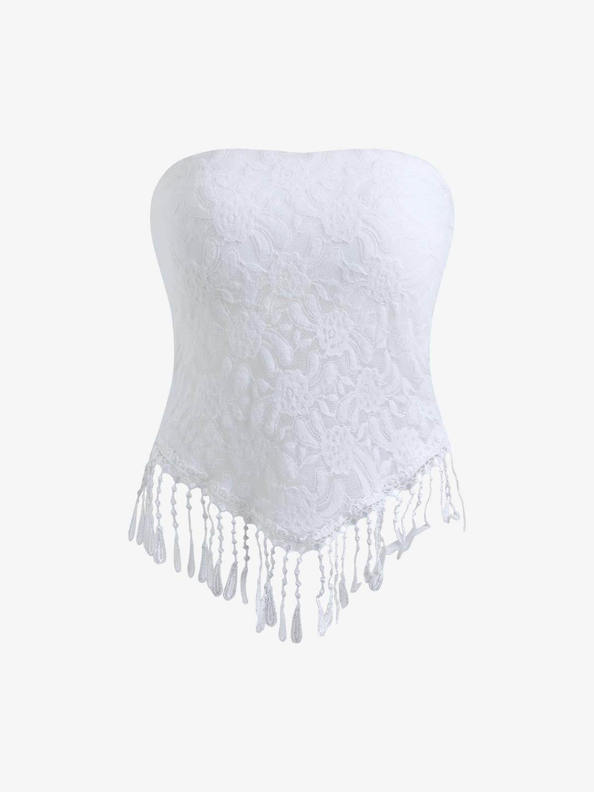 Strapless Lace Irregular Fringe Bandeau Top Product Image